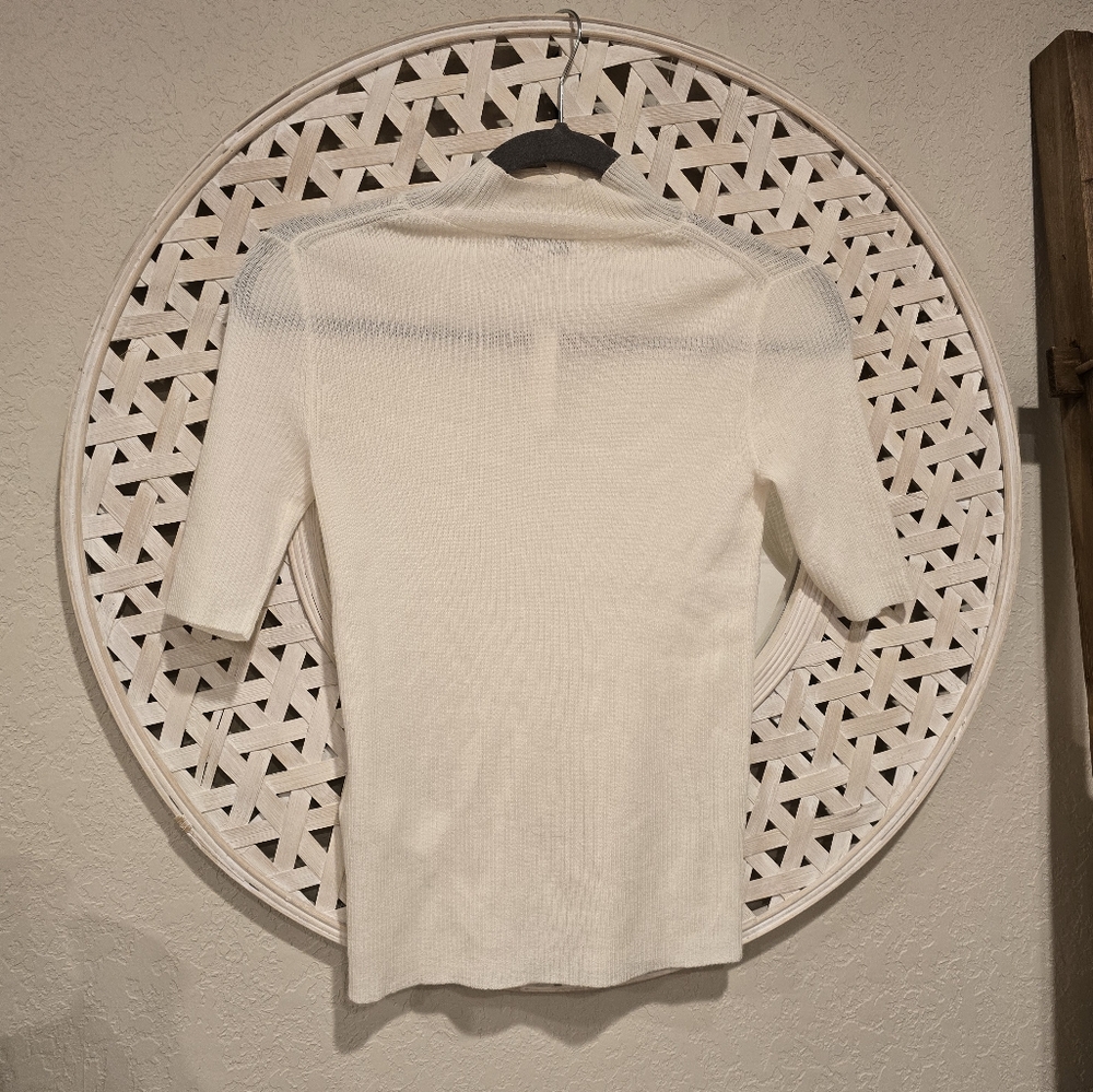 NWT Madewell Ribbed Merino Wool Mockneck Sweater Tee ivory xs $75 *flaw* - Picture 7 of 14